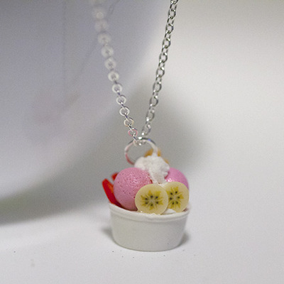 Kawaii cute miniature food necklaces - ice cream sundae frozen yogurt dessert necklace with sterling silver chain