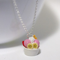 Kawaii Cute Miniature Food Necklaces - Ice Cream Sundae Frozen Yogurt Dessert Necklace with Sterling Silver Chain - Thumbnail 2