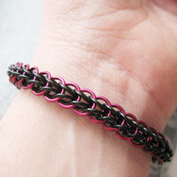 Chainmaille Bracelet Marsala Red and Black Half Persian Chain Link Jewelry For Women - Thumbnail 1