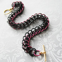 Chainmaille Bracelet Marsala Red and Black Half Persian Chain Link Jewelry For Women - Thumbnail 2