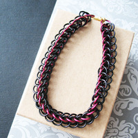 Chainmaille Bracelet Marsala Red and Black Half Persian Chain Link Jewelry For Women - Thumbnail 3