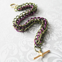 Chainmaille Bracelet Green and Purple Half Persian Chain Link Jewelry For Women - Thumbnail 2
