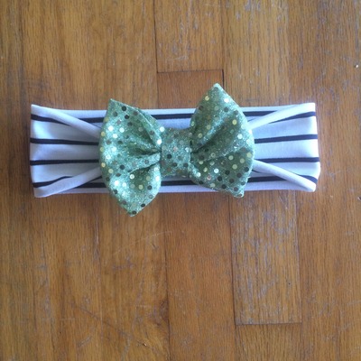 Stripes and green sequin bow headwrap
