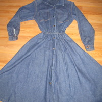 Size M Vintage Jean Flare Dress - Thumbnail 2