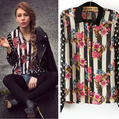 Polka dot flower chiffon blouse  - Thumbnail 4