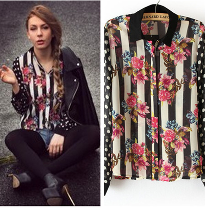 Polka Dot Flower Chiffon Blouse 