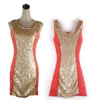 Gold Sequin Slim Mini Dress - Thumbnail 2