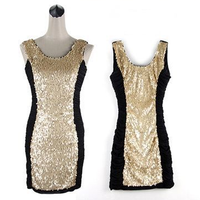 Gold Sequin Slim Mini Dress - Thumbnail 3