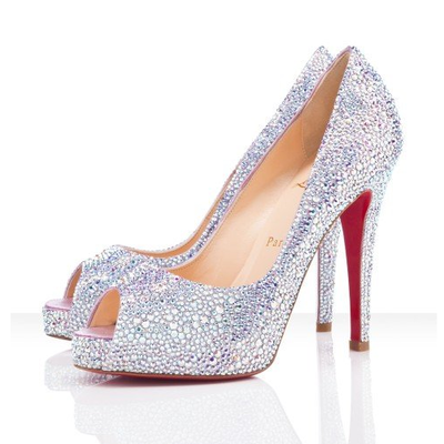 Silver crystal peep toe pumps