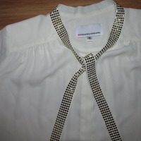 Size M Ivory & Gold Tie Blouse - Thumbnail 4