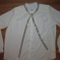 Size M Ivory & Gold Tie Blouse - Thumbnail 1