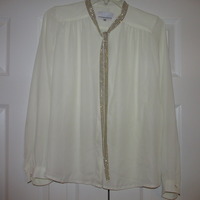 Size M Ivory & Gold Tie Blouse - Thumbnail 3