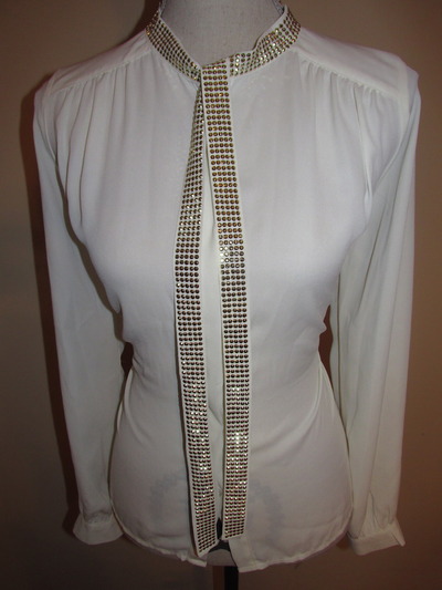 Size M Ivory & Gold Tie Blouse