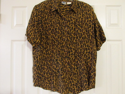 Size 24W 100% Silk Leopard Print Shirt Blouse