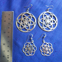 Seed of Life Earrings, Silver (3cm across) - Thumbnail 1