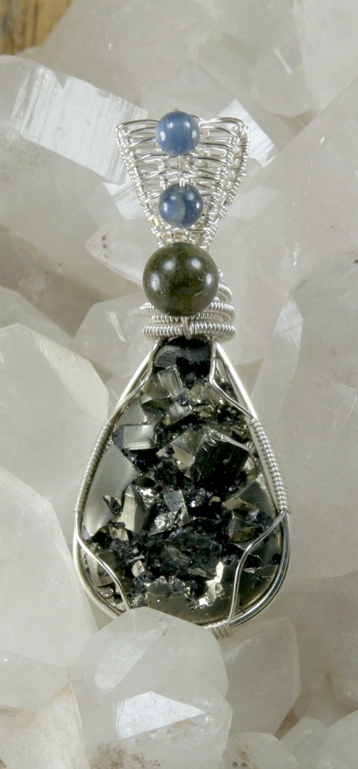 Pyrite with Labradorite and Kyanite Pendant