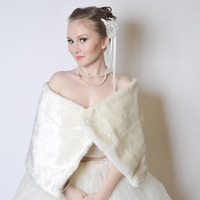 Snow Angel Faux Fur Stole with Beading - Thumbnail 1
