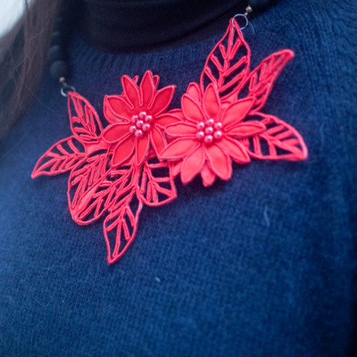 Red lace flower onyx matte bead choker necklace nl0689rc