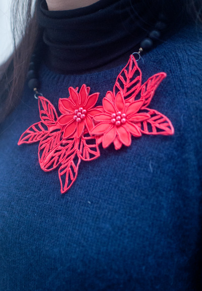 Red Lace Flower Onyx Matte Bead Choker Necklace NL0689RC