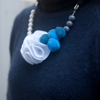 White Felt Flower Necklace NL0824  - Thumbnail 1