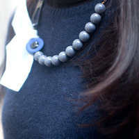 Felt White Flower Butterfly Necklace NL0830 - Thumbnail 1