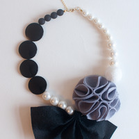 Black Butterfly Felt Flower Necklace, NL0853 - Thumbnail 1