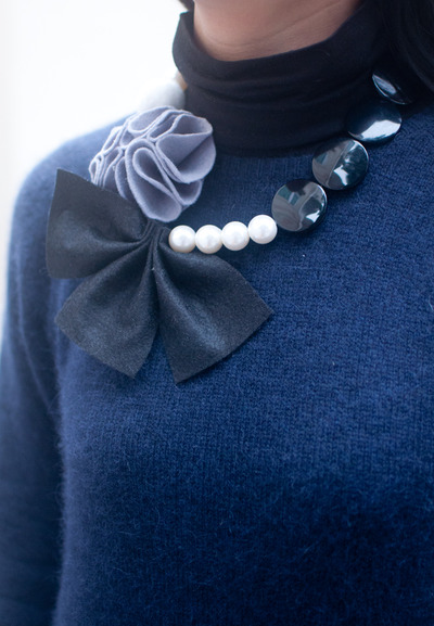 Black Butterfly Felt Flower Necklace, NL0853