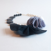 Black Butterfly Felt Flower Necklace, NL0853 - Thumbnail 2