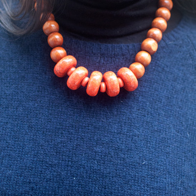 Chunky orange big beaded necklace nl0691 - Thumbnail 4