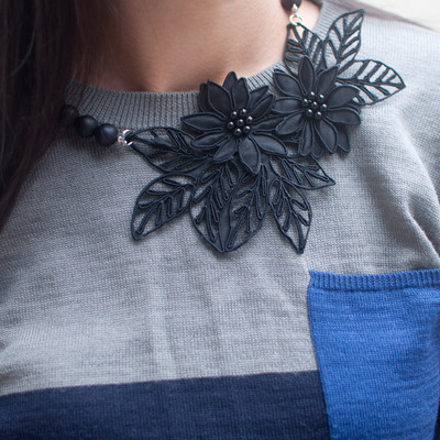 Black lace flower onyx matte necklace nl0689bc - Thumbnail 3