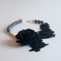 Black Lace Gold Metal Statement Necklace, NL0727 - Thumbnail 2