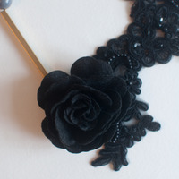 Black Lace Gold Metal Statement Necklace, NL0727 - Thumbnail 3