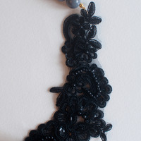 Black Lace Gold Metal Statement Necklace, NL0727 - Thumbnail 4