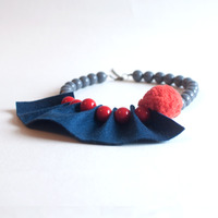 Felt Ball Chain Necklace NL0856 - Thumbnail 1