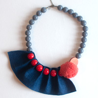 Felt Ball Chain Necklace NL0856 - Thumbnail 2