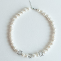 Geometric Metal Faux Pearls Collar Necklace NL0806 - Thumbnail 2