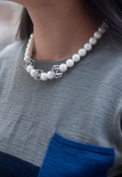 Geometric Metal Faux Pearls Collar Necklace NL0806