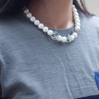 Geometric Metal Faux Pearls Collar Necklace NL0806 - Thumbnail 1