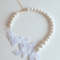 White Lace Wedding Necklace NL0728 - Thumbnail 3