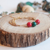 Green Malachite Beads Gold Chain Bracelet BL0812 - Thumbnail 1