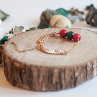 Green Malachite Beads Gold Chain Bracelet BL0812 - Thumbnail 2