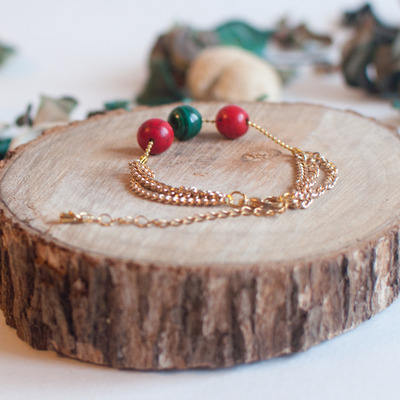 Green malachite beads gold chain bracelet bl0812