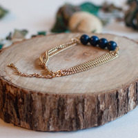Lapis Blue Beads Gold Chain Bracelet BL0809 - Thumbnail 2