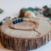 Lapis Blue Beads Gold Chain Bracelet BL0809 - Thumbnail 3
