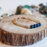 Lapis Blue Beads Gold Chain Bracelet BL0809 - Thumbnail 1