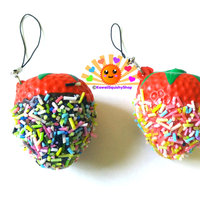 Chocolate covered sprinkled strawberry squishy cell phone charm - Thumbnail 1