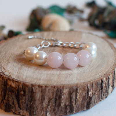 Rose quartz faux pearls bracelet bl0816 - Thumbnail 4
