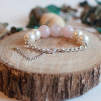 Rose Quartz Faux Pearls Bracelet BL0816 - Thumbnail 2