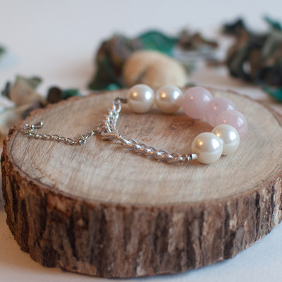 Rose quartz faux pearls bracelet bl0816