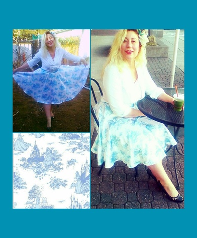 Blue Princess satin toile pinup style circle skirt